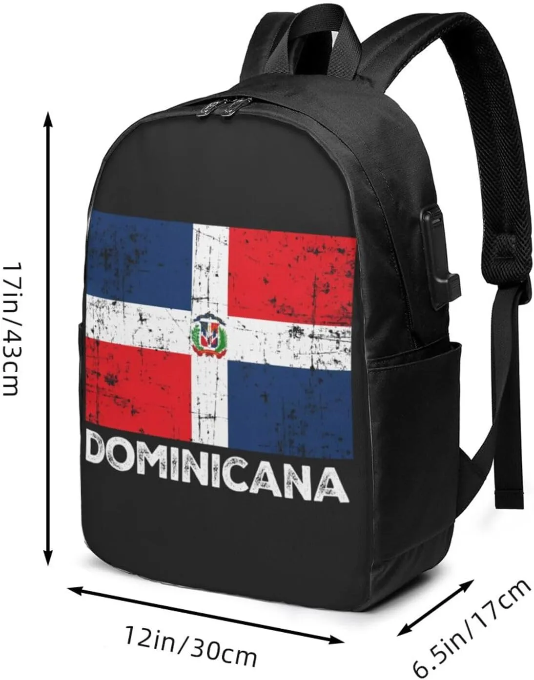Dominicana Dominican Republic Flag Travel Backpack 17-Inch Laptop Backpacks Business Rucksack Casual Sport Daypack with USB Charging Port Carry-on Bag for Camping Biking