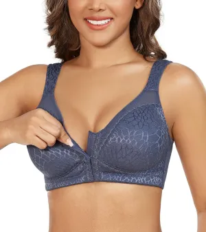 DotVol Women's Full Figure Front Closure Wirefree Jacquard Back Support Posture Bra