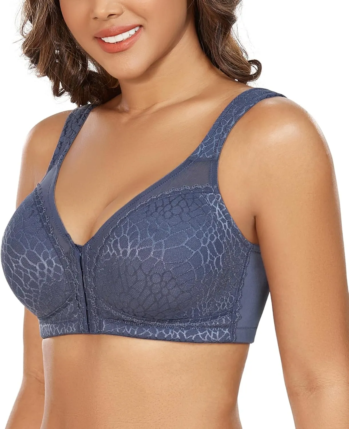 DotVol Women's Full Figure Front Closure Wirefree Jacquard Back Support Posture Bra