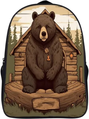 Double Shoulder Bag, Rustic Lodge Bear Print Travel Backpack Regular Backpack Tech Backpacks for Work,travel,business Trips,etc., 40x28x16cm