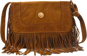 Downupdown Fringe Crossbody Bag for Women Vintage Messenger Bag Suede Hobo Purse Flap Satchel Shoulder Bag Bohemian Handbag