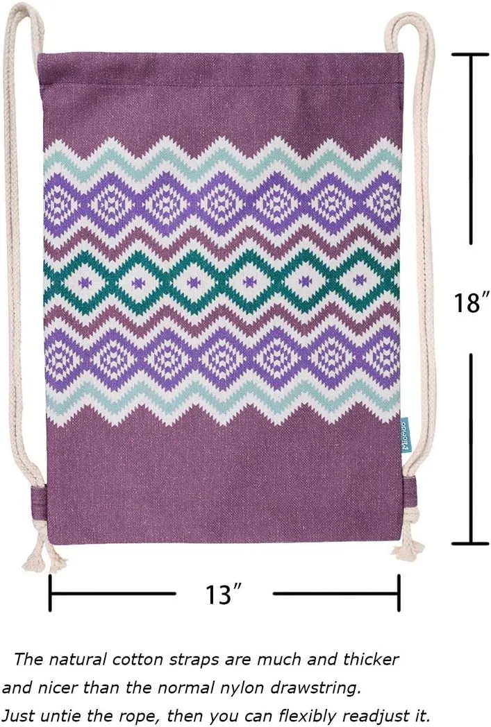 Drawstring Backpack Bohemia Style String Bag Canvas Beach Sport Daypack