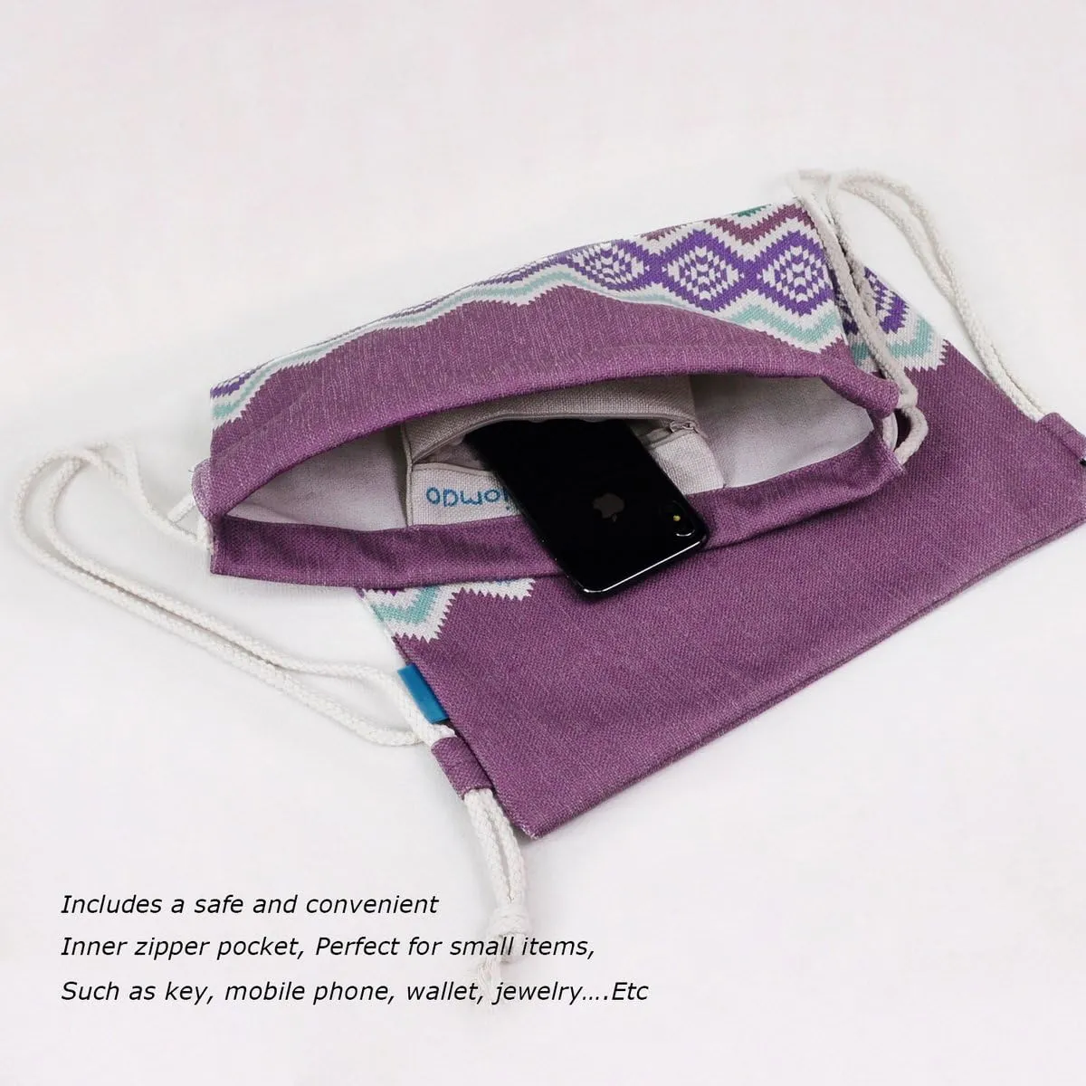 Drawstring Backpack Bohemia Style String Bag Canvas Beach Sport Daypack