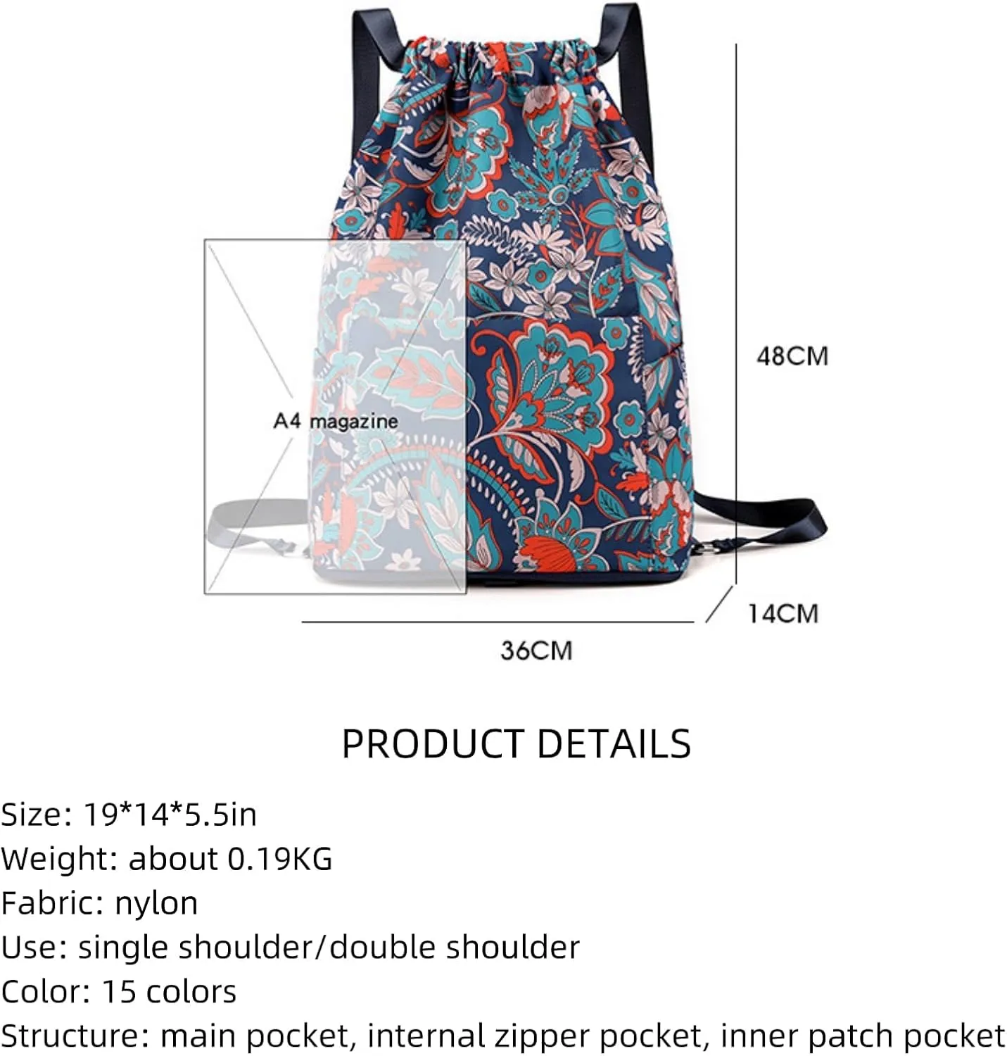 Drawstring Foldable Large Capacity Dry-wet Separation Travel Sports Backpack, Illuminate Waterproof Bag for Travel, Fitness (Blue-Purple Gradient)