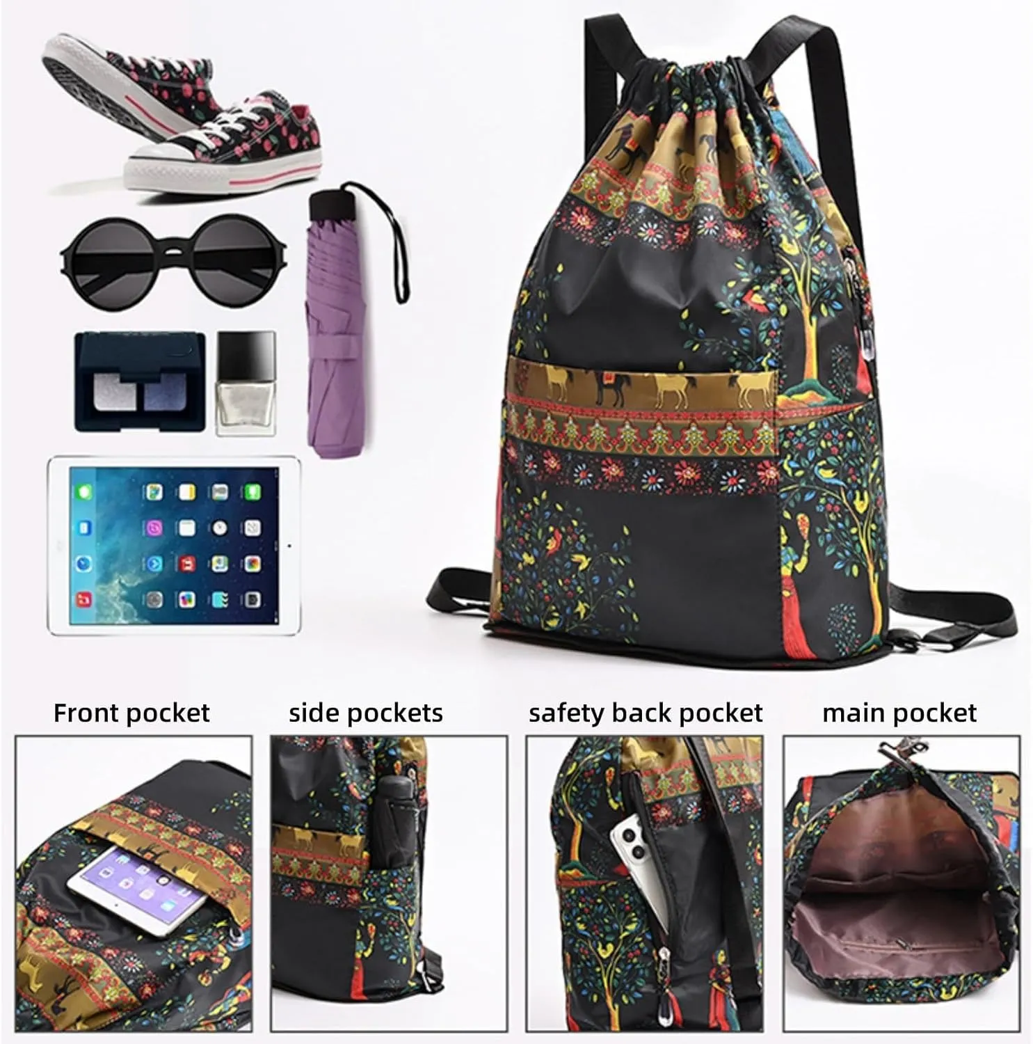 Drawstring Foldable Large Capacity Dry-wet Separation Travel Sports Backpack, Illuminate Waterproof Bag for Travel, Fitness (Blue-Purple Gradient)