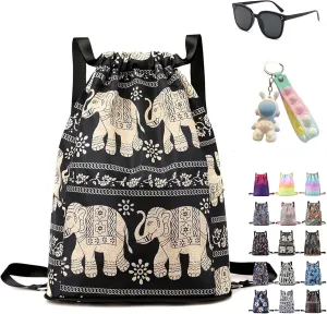 Drawstring Foldable Large Capacity Dry-wet Separation Travel Sports Backpack, Illuminate Waterproof Bag for Travel, Fitness (elephant)