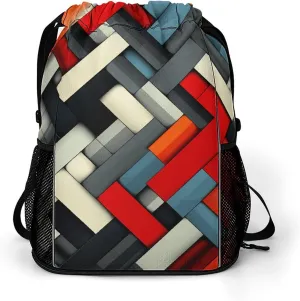 Drawstring Gym Bag,Diagonal Geometric Print Drawstring Backpack,Sports Gym Backpack with Mesh Pocket String Bag for Women Men