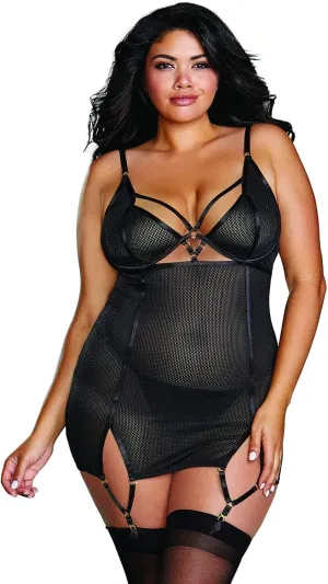 Dreamgirl Women's Plus Size Fishnet Power Mesh Garter Slip