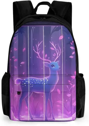Dreamy Deer Glowing Leaves Fashion Backpack Light Weight Daily Travel Hiking Laptop Shoulder Bag