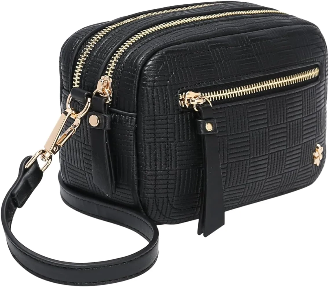 Dual zipper Cross body Shoulder bag with 2 shoulder straps- PU Vegan leather