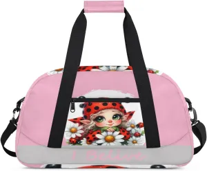 Duffle Bag Ladybug Elf Red PersonalizedGym Bag Travel Bag Luggage Bag Waterproof Lightweight Sports for Dance Gymnastics Cheers Soccer Wrestling Hospital, for Weekender Overnight