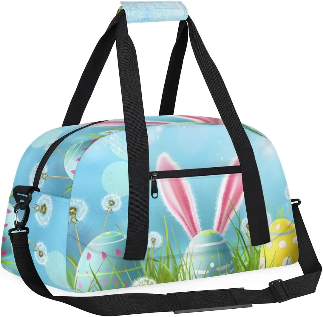 Duffle Bag Sky Easter Eggs Easter Flowers Gym Bag Travel Bag Luggage Bag Waterproof Lightweight Sports for Dance Gymnastics Cheers Soccer Wrestling Hospital, for Weekender Overnight