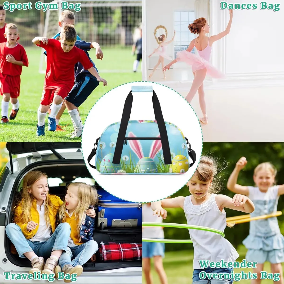 Duffle Bag Sky Easter Eggs Easter Flowers Gym Bag Travel Bag Luggage Bag Waterproof Lightweight Sports for Dance Gymnastics Cheers Soccer Wrestling Hospital, for Weekender Overnight