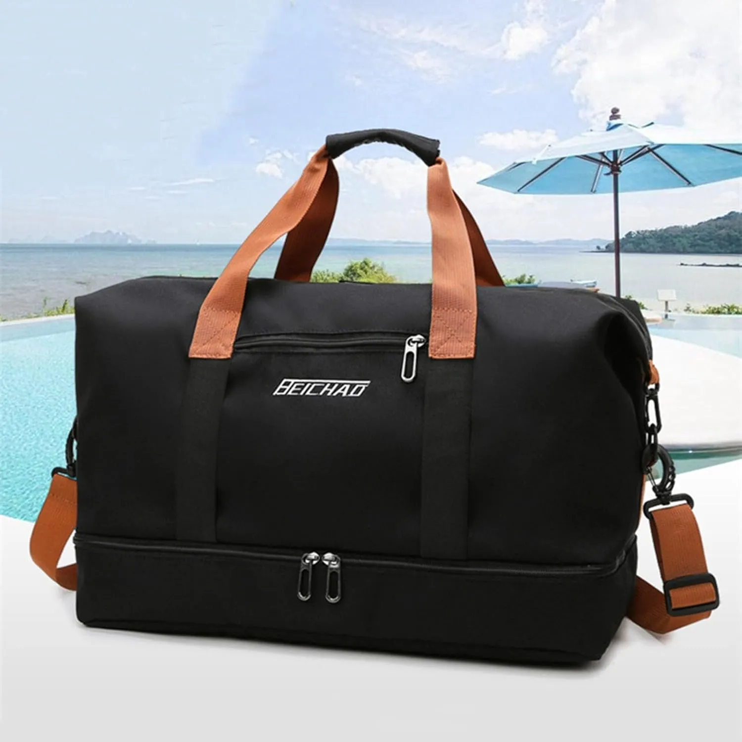 Duffle Bag with Independent Shoe Holder,Large Capacity,Canvas Material,Reusable Strong Load Bearing Multi-pocket Storage Splash-proof Dry Wet Outdoor Fitness Bag Travel Supplies for Men Women Purple