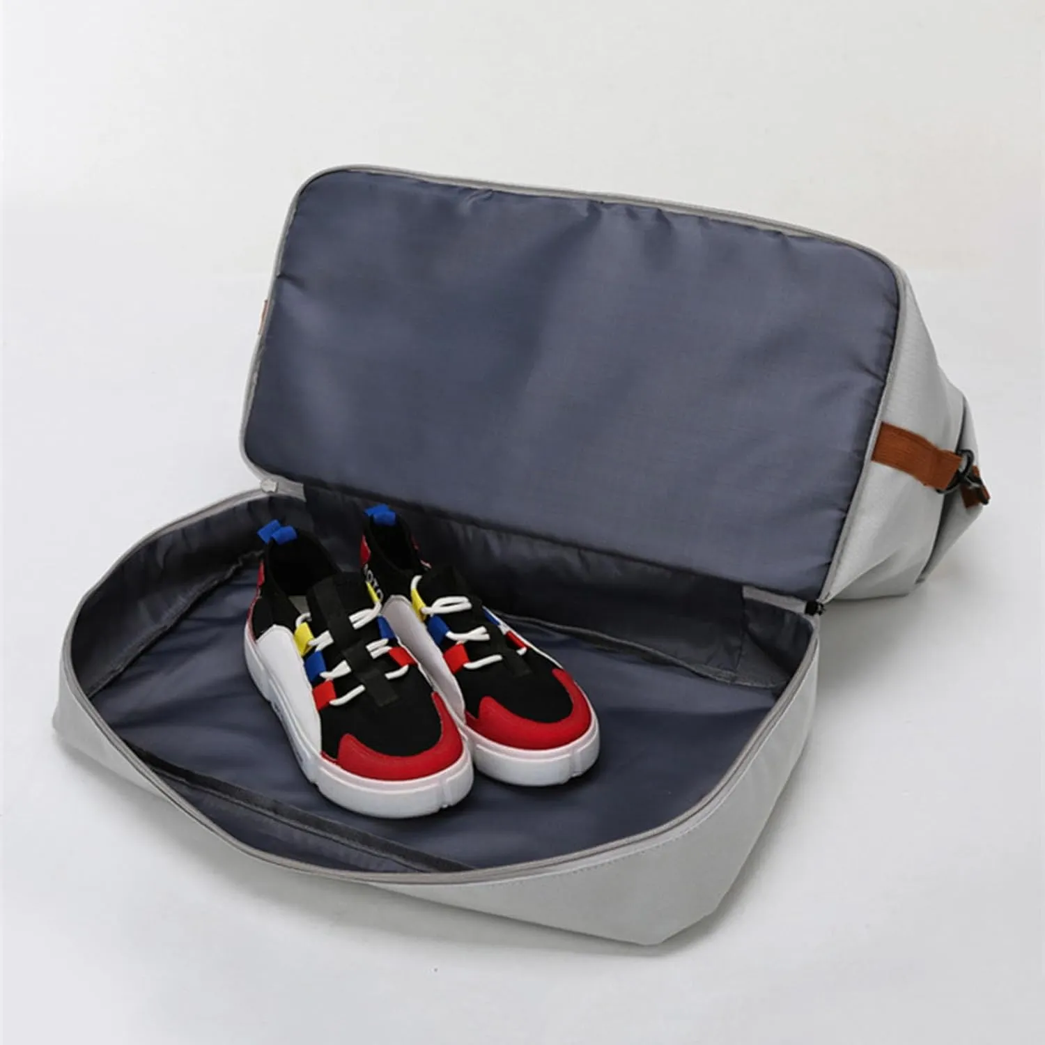 Duffle Bag with Independent Shoe Holder,Large Capacity,Canvas Material,Reusable Strong Load Bearing Multi-pocket Storage Splash-proof Dry Wet Outdoor Fitness Bag Travel Supplies for Men Women Purple