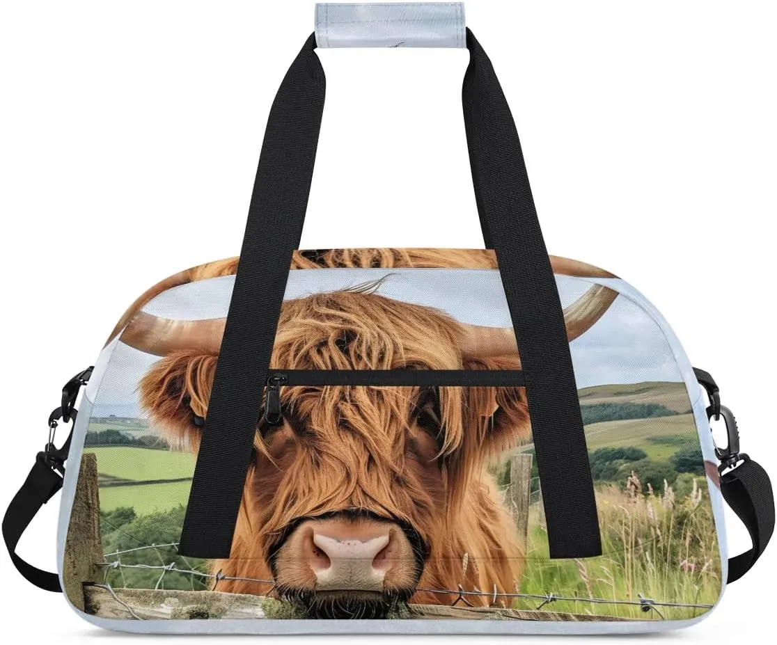 Duffle Bag Yak Railing Grass Prairie Gym Bag Travel Bag Luggage Bag Waterproof Lightweight Sports for Dance Gymnastics Cheers Soccer Wrestling Hospital, for Weekender Overnight