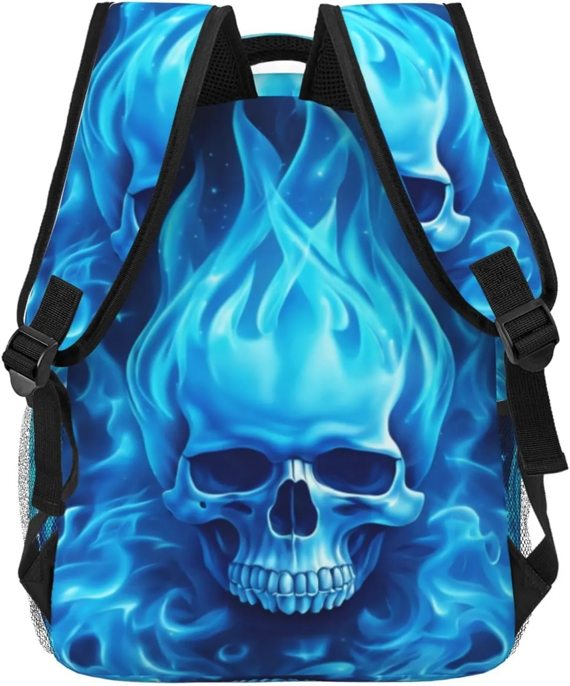 Dujiea 17 Inch Backpack Blue Fire Skull Laptop Backpack School Bookbag Travel Shoulder Bag With Chest Strap