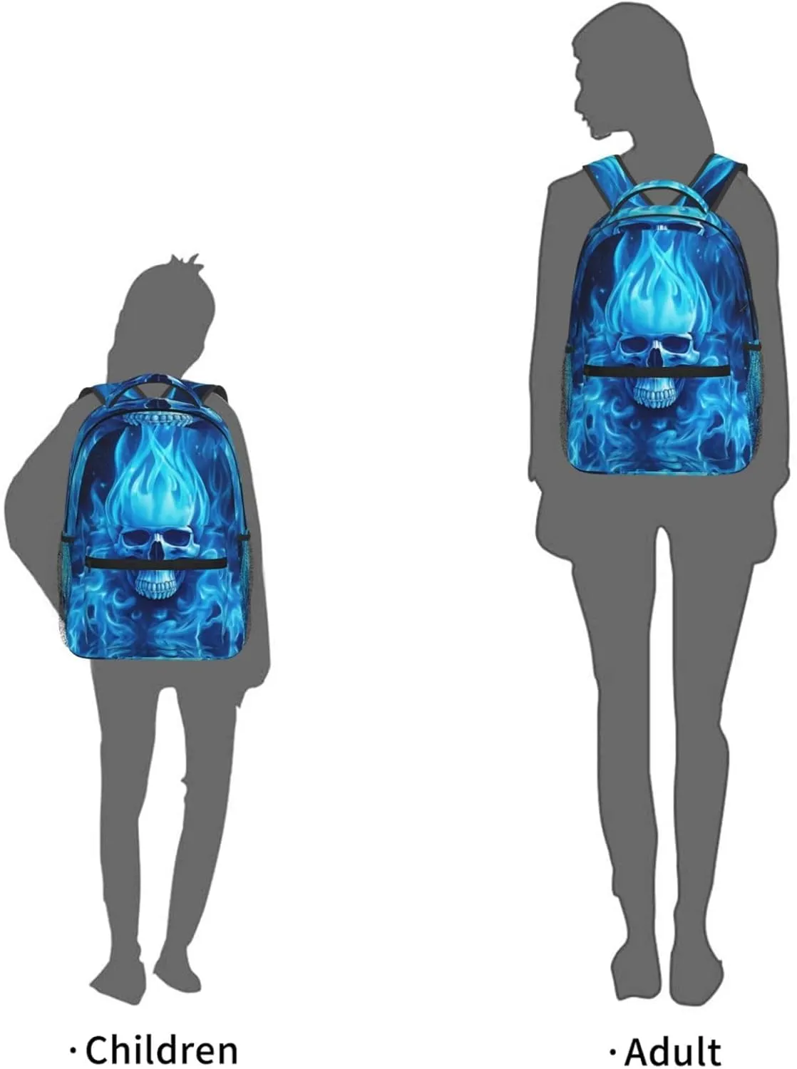 Dujiea 17 Inch Backpack Blue Fire Skull Laptop Backpack School Bookbag Travel Shoulder Bag With Chest Strap