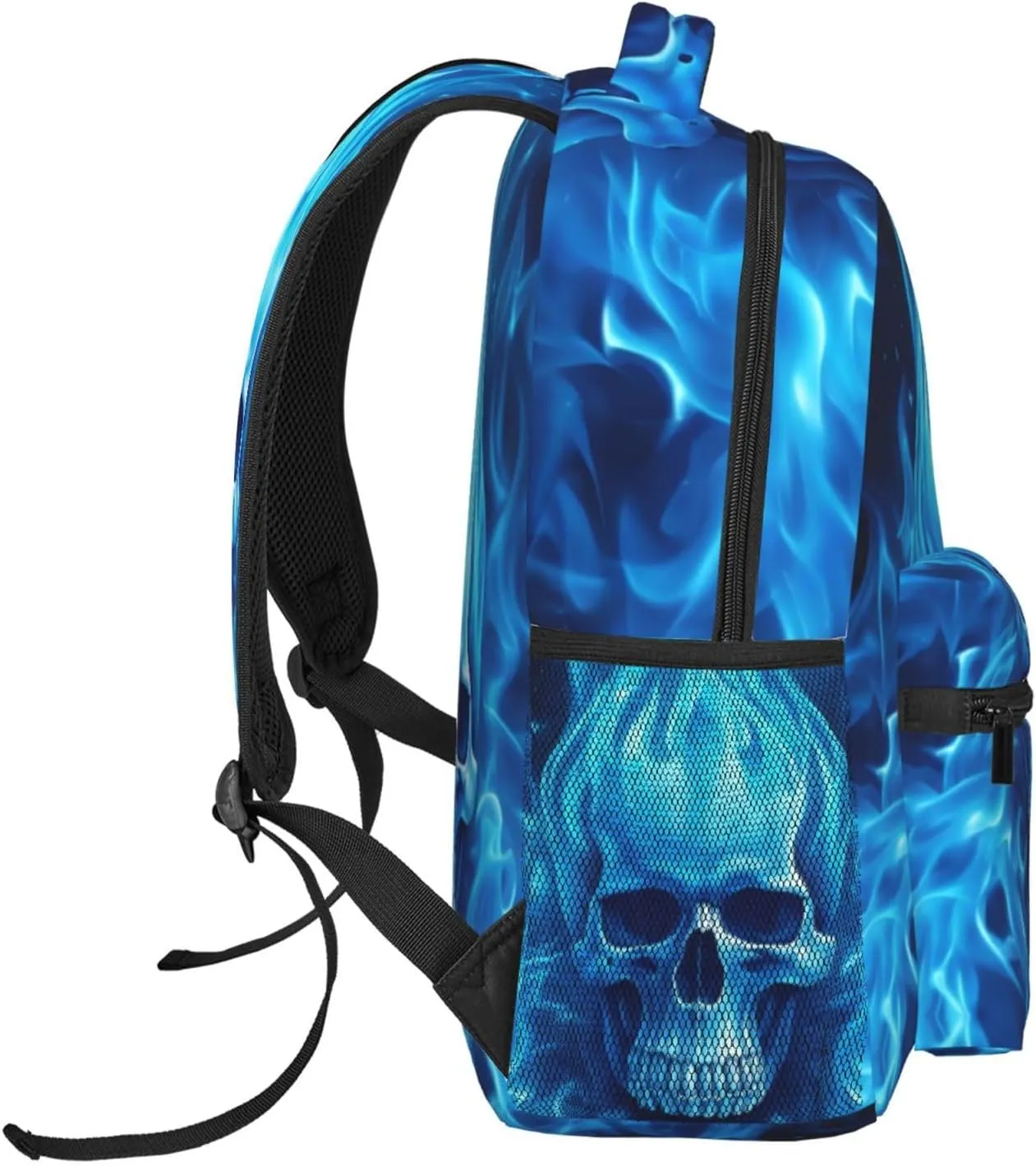 Dujiea 17 Inch Backpack Blue Fire Skull Laptop Backpack School Bookbag Travel Shoulder Bag With Chest Strap