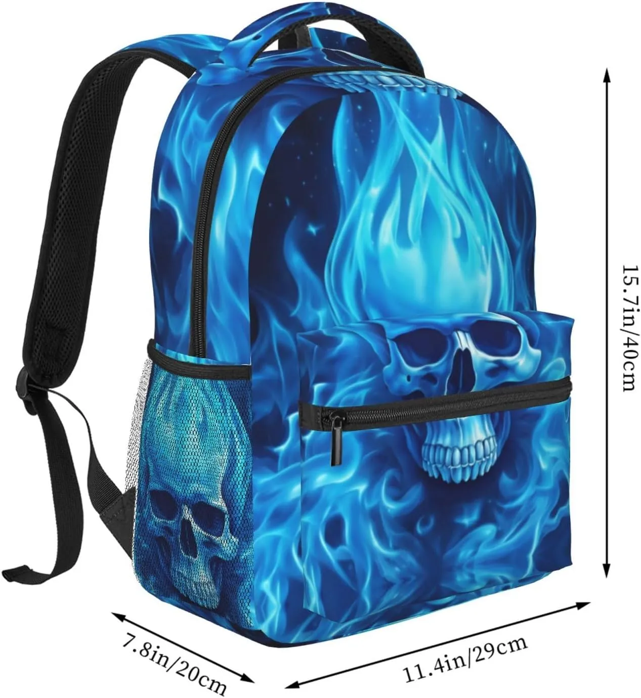 Dujiea 17 Inch Backpack Blue Fire Skull Laptop Backpack School Bookbag Travel Shoulder Bag With Chest Strap