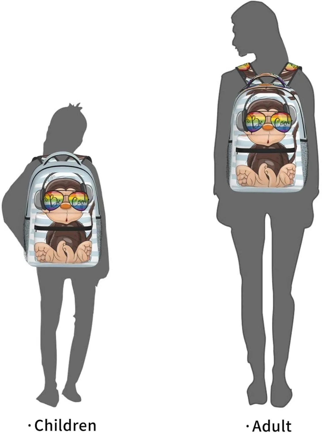 Dujiea 17 Inch Backpack Cool Cartoon Cute Monkey Laptop Backpack School Bookbag Travel Shoulder Bag With Chest Strap