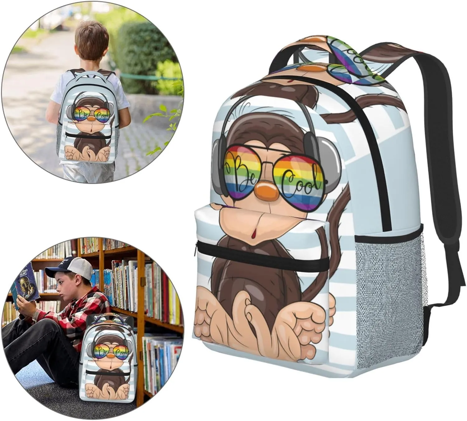 Dujiea 17 Inch Backpack Cool Cartoon Cute Monkey Laptop Backpack School Bookbag Travel Shoulder Bag With Chest Strap