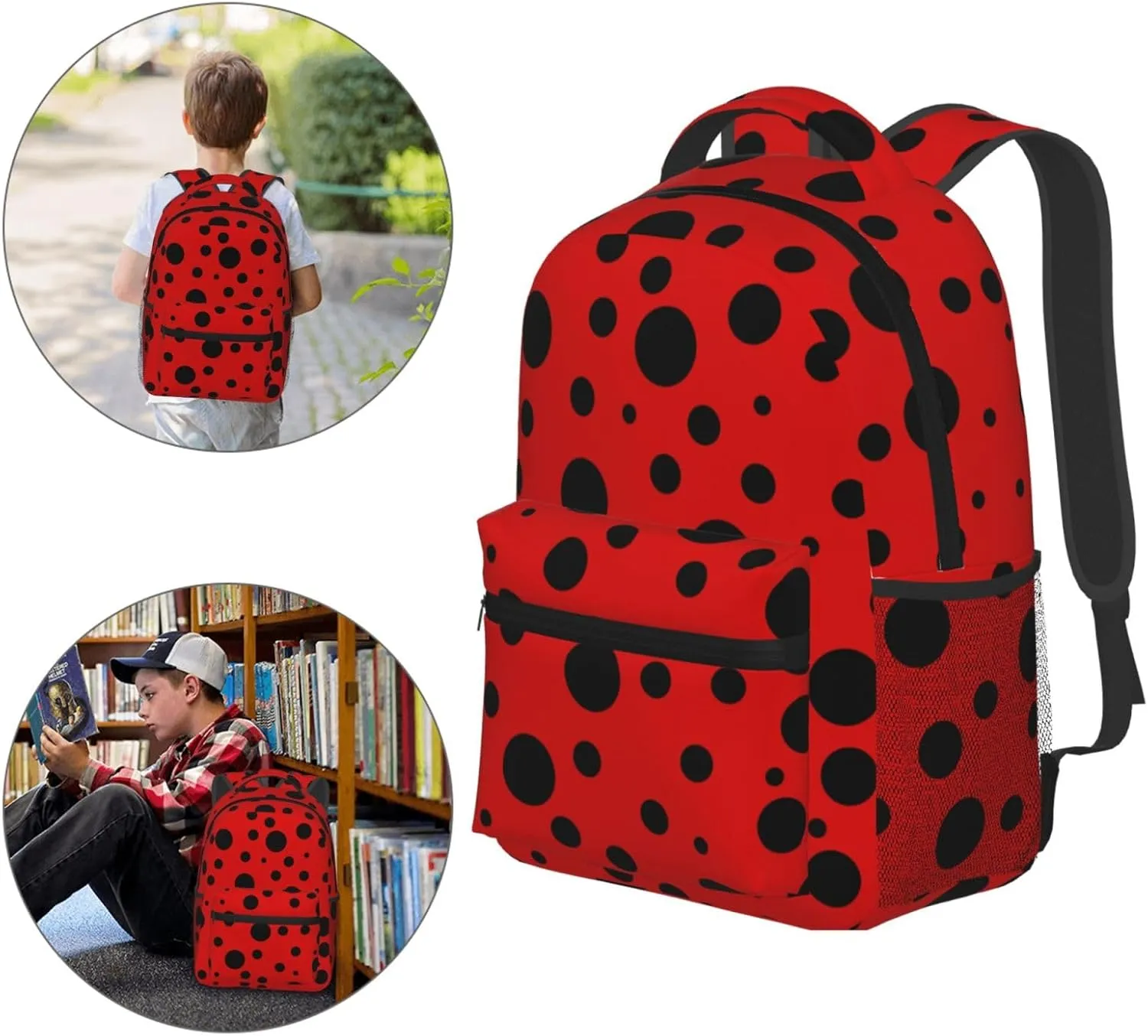 Dujiea 17 Inch Backpack Polka Dot Ladybug Laptop Backpack School Bookbag Travel Shoulder Bag With Chest Strap