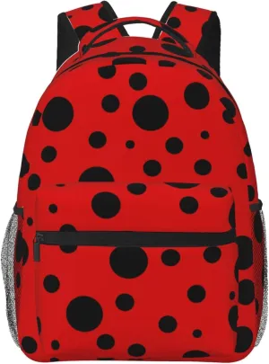 Dujiea 17 Inch Backpack Polka Dot Ladybug Laptop Backpack School Bookbag Travel Shoulder Bag With Chest Strap