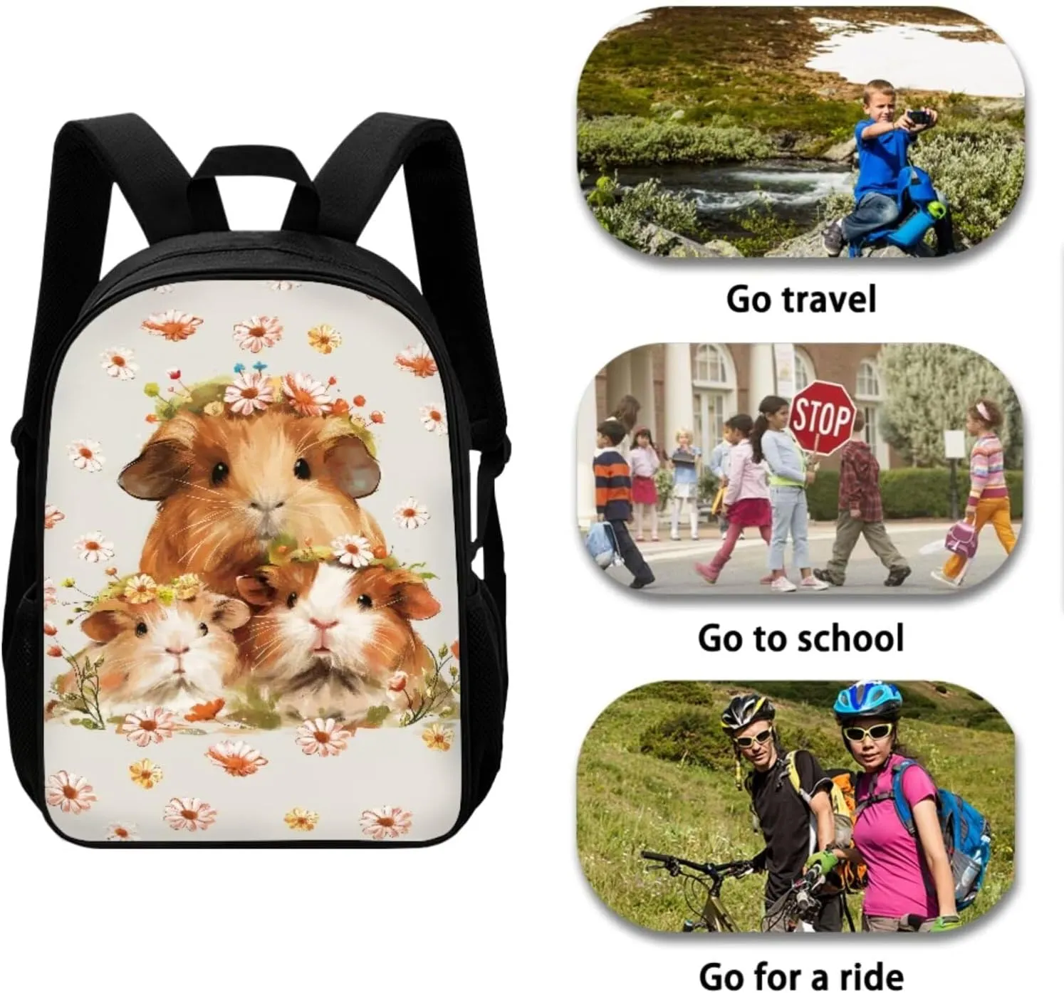 Dutch Pig School Bag and Lunch Box Set for Girls 4-6 Kids Backpack Set with Water Bottle Holder Kids School Handbags Lightweight Backpack for Middle High School/Trip/Excursions