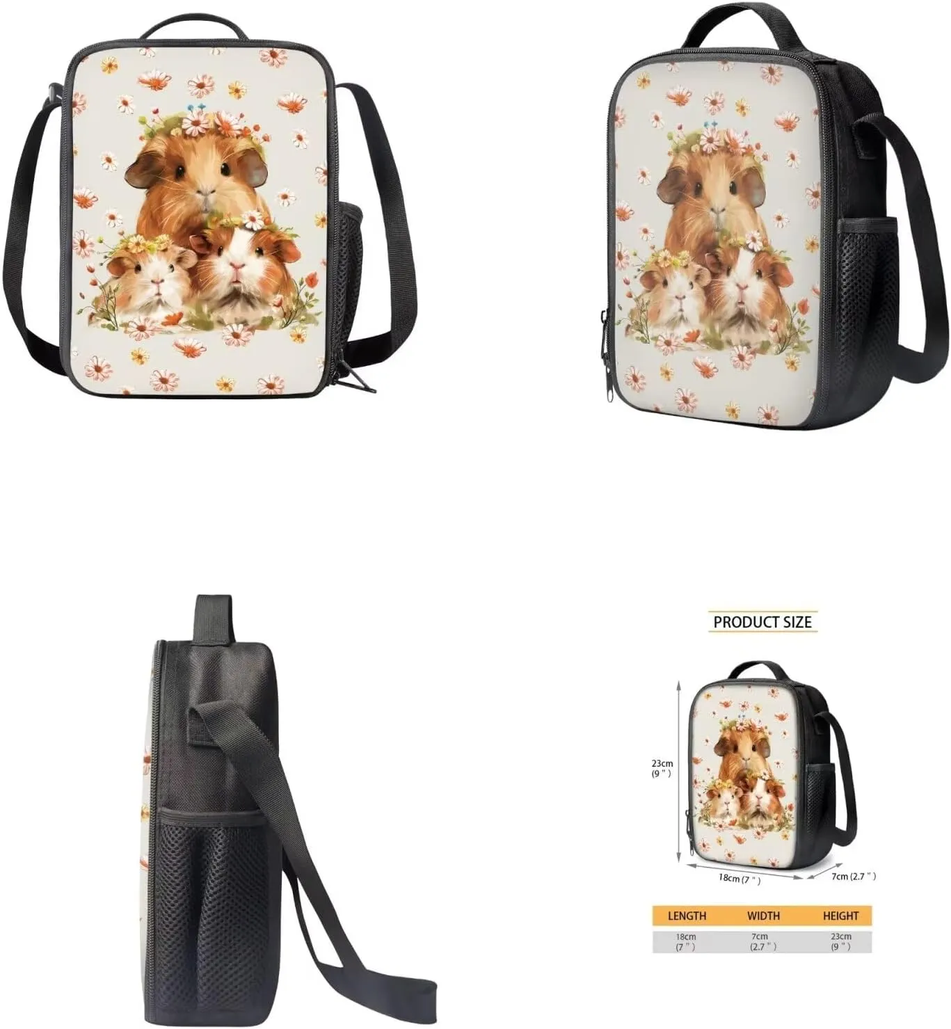 Dutch Pig School Bag and Lunch Box Set for Girls 4-6 Kids Backpack Set with Water Bottle Holder Kids School Handbags Lightweight Backpack for Middle High School/Trip/Excursions