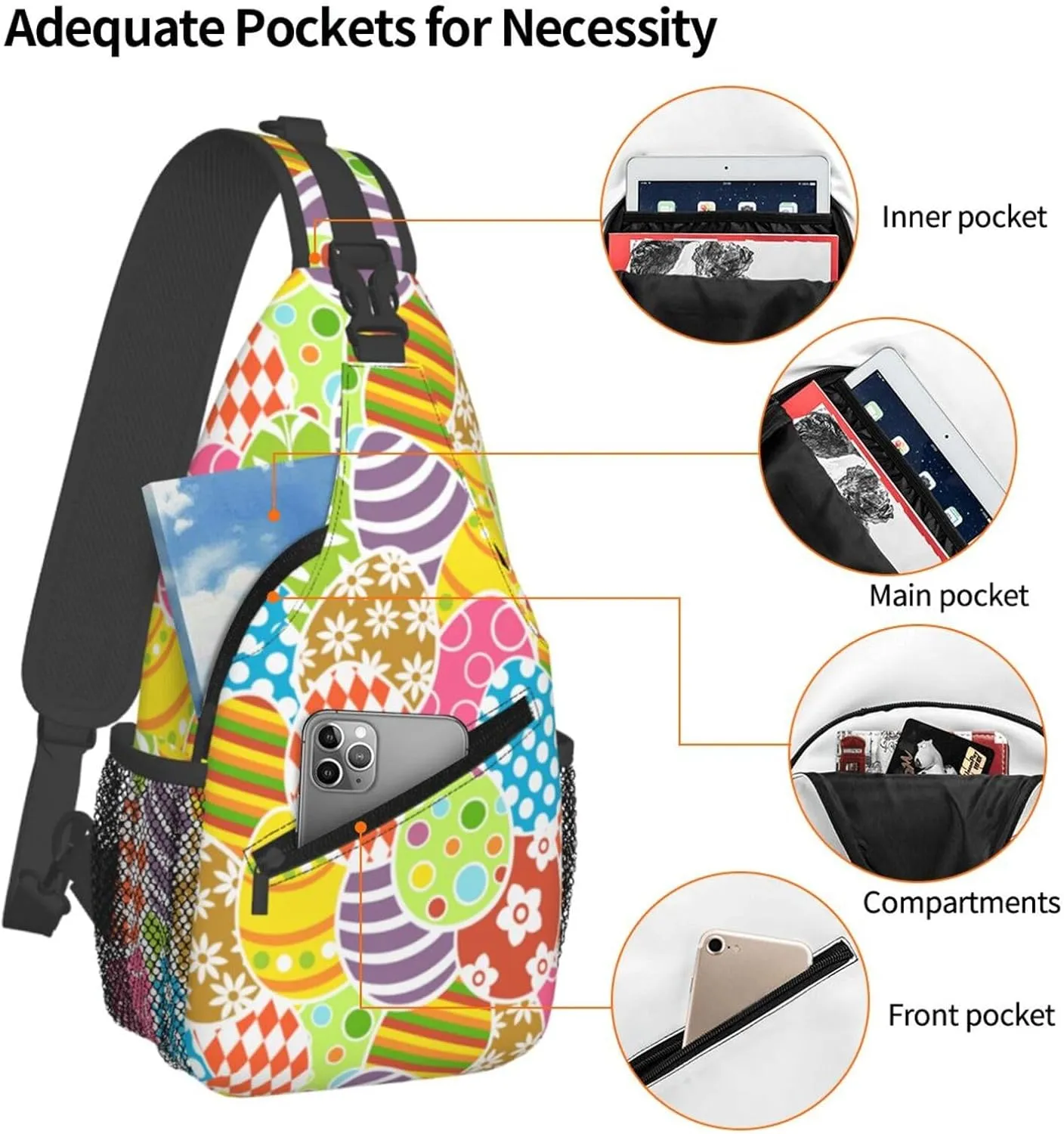 Easter Bunny And Eggs Sling Bag Chest Shoulder Backpack Crossbody Easter Gifts Bags Casual Daypack for Men Women
