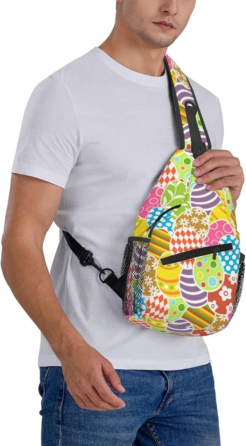 Easter Bunny And Eggs Sling Bag Chest Shoulder Backpack Crossbody Easter Gifts Bags Casual Daypack for Men Women