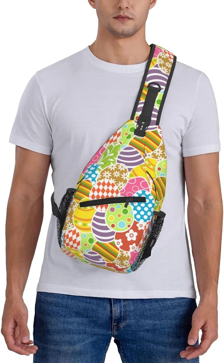 Easter Bunny And Eggs Sling Bag Chest Shoulder Backpack Crossbody Easter Gifts Bags Casual Daypack for Men Women