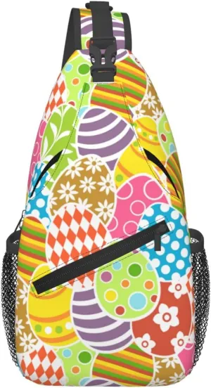 Easter Bunny And Eggs Sling Bag Chest Shoulder Backpack Crossbody Easter Gifts Bags Casual Daypack for Men Women