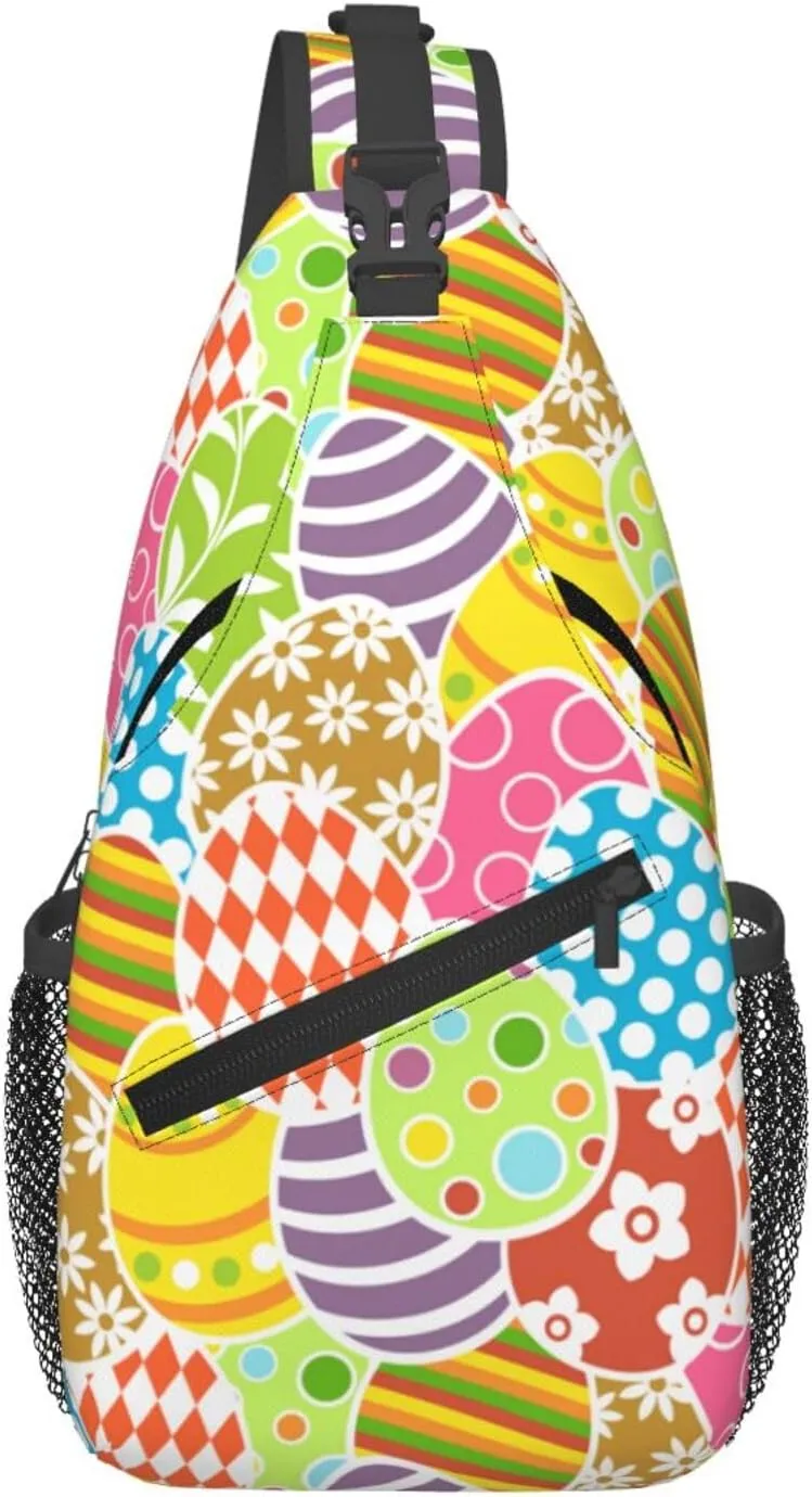 Easter Bunny And Eggs Sling Bag Chest Shoulder Backpack Crossbody Easter Gifts Bags Casual Daypack for Men Women
