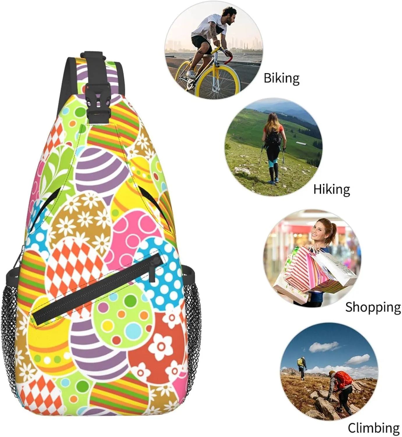 Easter Bunny And Eggs Sling Bag Chest Shoulder Backpack Crossbody Easter Gifts Bags Casual Daypack for Men Women