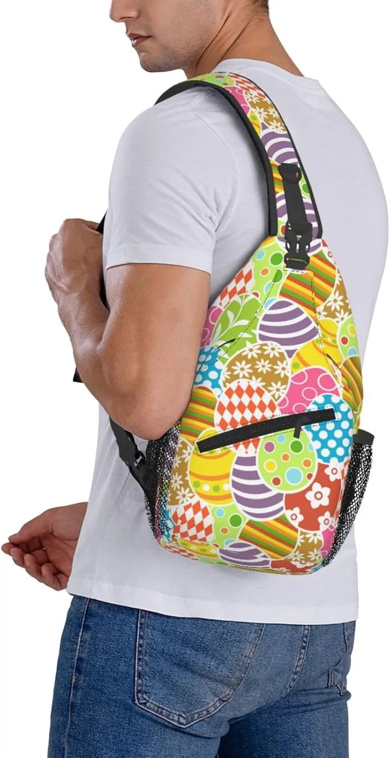 Easter Bunny And Eggs Sling Bag Chest Shoulder Backpack Crossbody Easter Gifts Bags Casual Daypack for Men Women