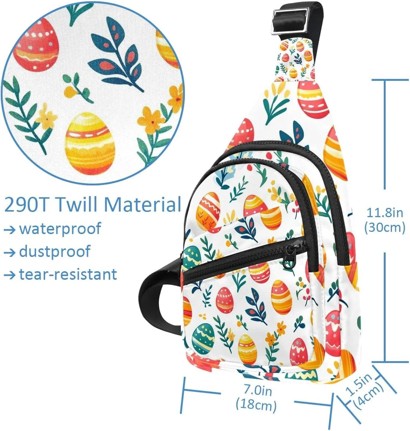 Easter Painted Eggs Sling Backpack, Adjustable Crossbody Shoulder Bag Travel Hiking Daypack