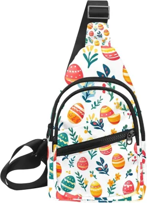 Easter Painted Eggs Sling Backpack, Adjustable Crossbody Shoulder Bag Travel Hiking Daypack