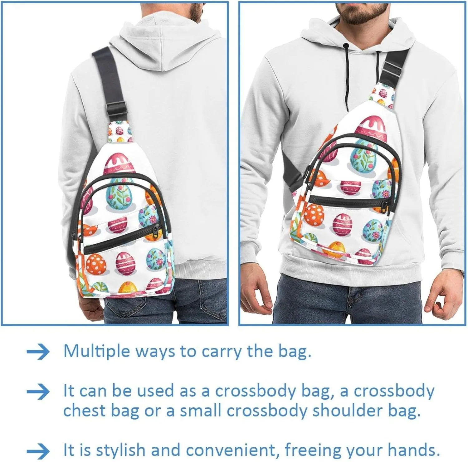 Easter Rabbits Eggs Sling Bag for Women Men Crossbody Shoulder Tote Blet Bags Backpack Fanny Pack Travel Purse