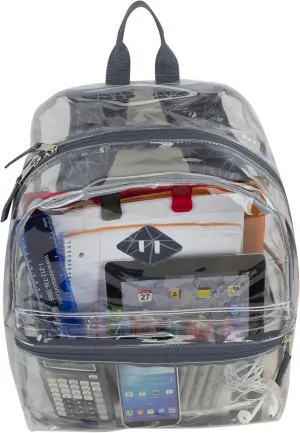 Eastsport Fully Transparent Clear Backpack with Front Pocket, Adjustable Straps and Lash Tab, Gray Shattered Geo Print/Gray Flannel One Size