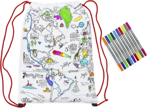 eatsleepdoodle Coloring Backpack For Kids w/ 10pk Washable Markers For Kids - 13x17in World Map Kids Coloring Backpack - Ultra Washable & Reusable Arts and Crafts For Kids