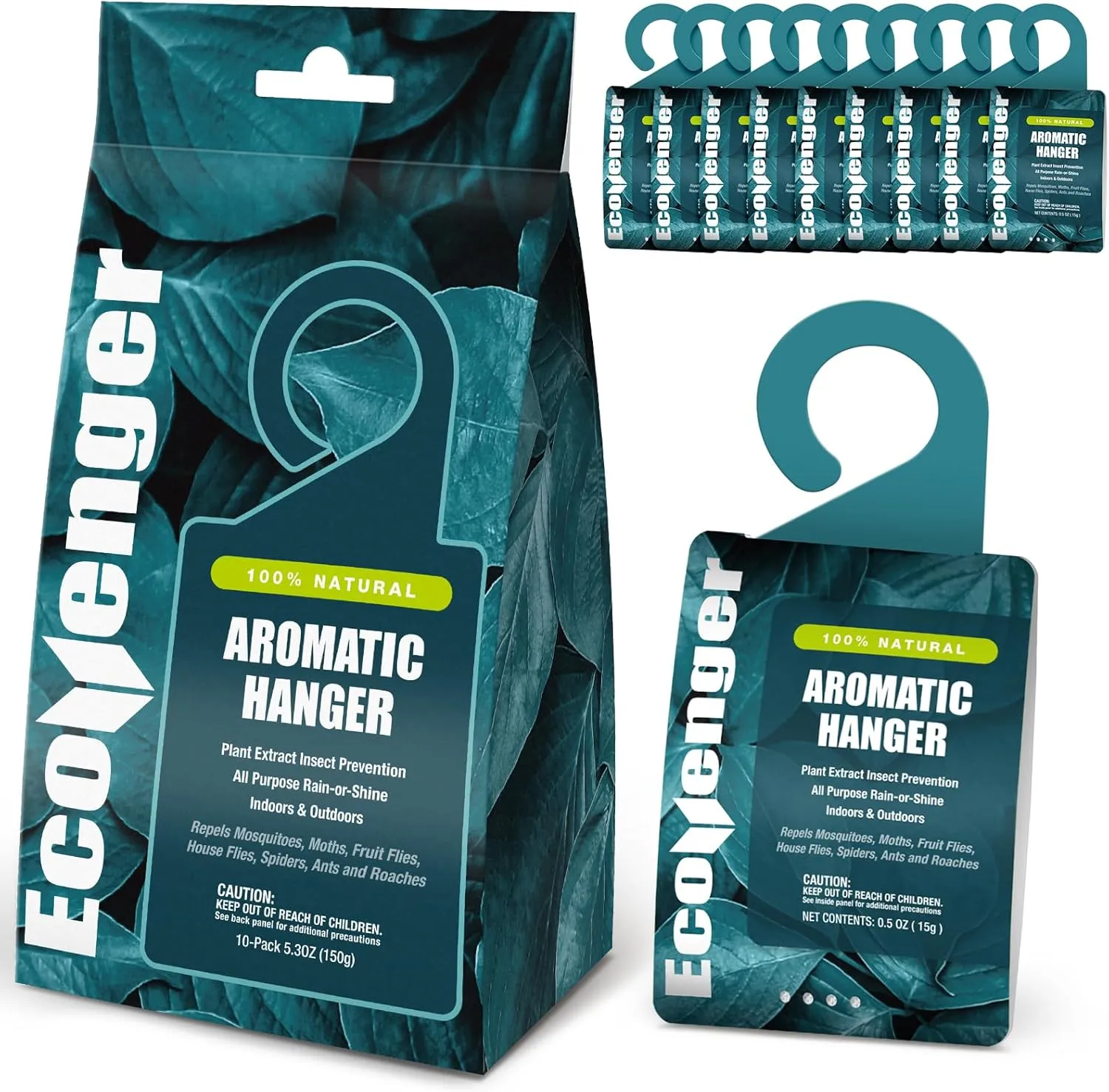 EcoVenger Pest Control Aroma Hanger 10-Pack Natural Peppermint/Cedar/Lemongrass Insect Repellent Moths Mosquitoes, Spiders, Roaches, Weather-Proof Lasting Bug Deterrence, Safe Around Children & Pets