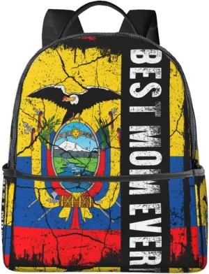 Ecuadorian Ecuador Flag Best Mom Ever Casual Backpacks Laptop Backpack Carry-on Daypack Sports Travel Rucksack Lightweight Working Bag for Outdoor Hiking Cycling Walking