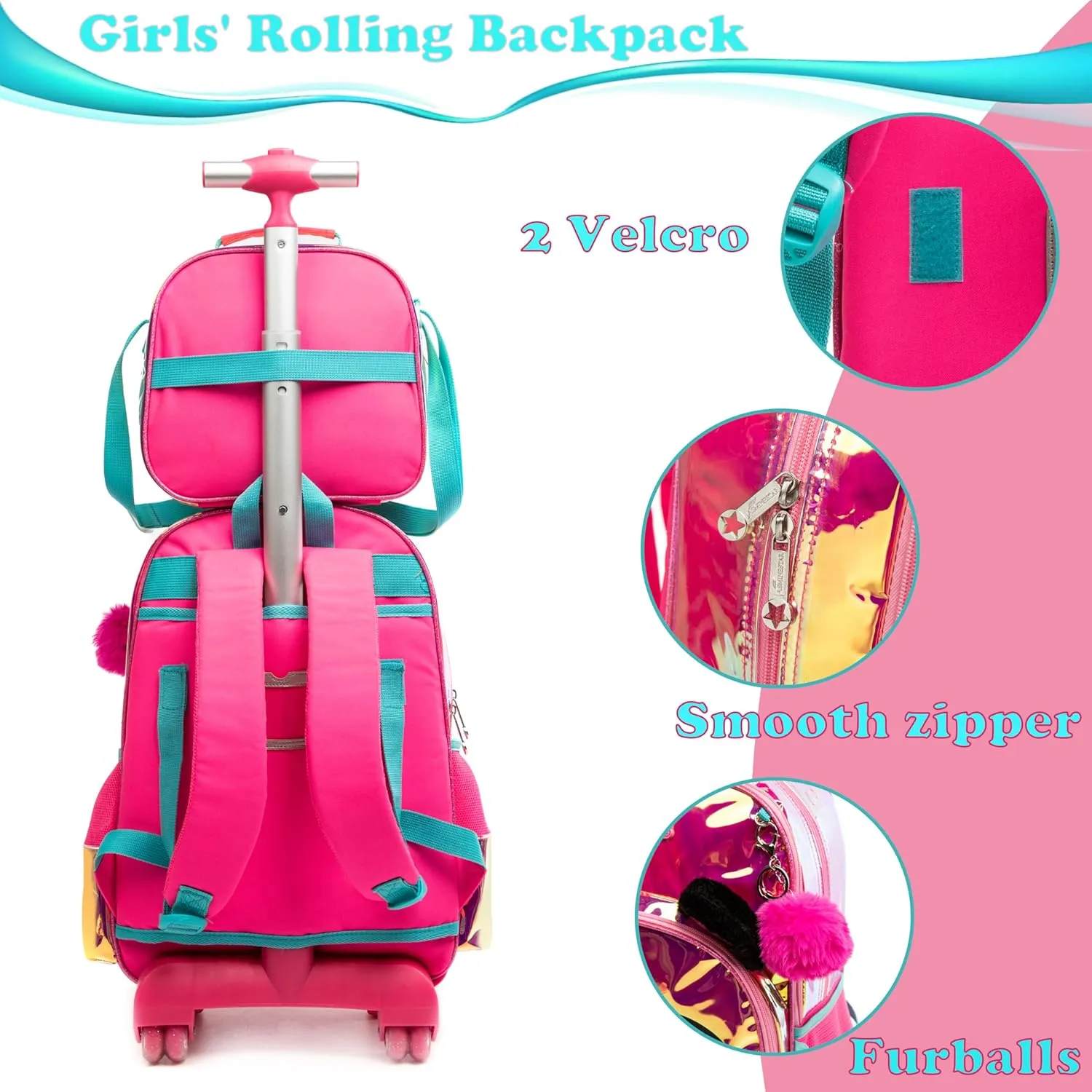 Egchescebo Kids Rolling Clear Panda Backpack for Girls 17" Flamingo Childrens Luggage with Wheels Toddler Travel Suitcase Transparent Backpacks Girl Kid Lunch Bookbag Escolares Elementary Red