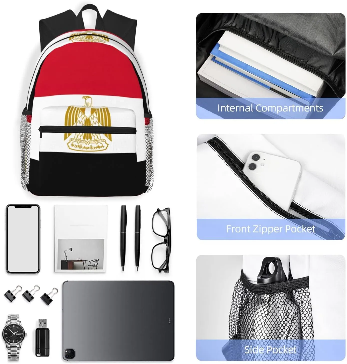 Egyptian Flag Fashion Backpack,Casual Daypack Backpacks For Men Women, Laptop Bag Travel Hiking Camping