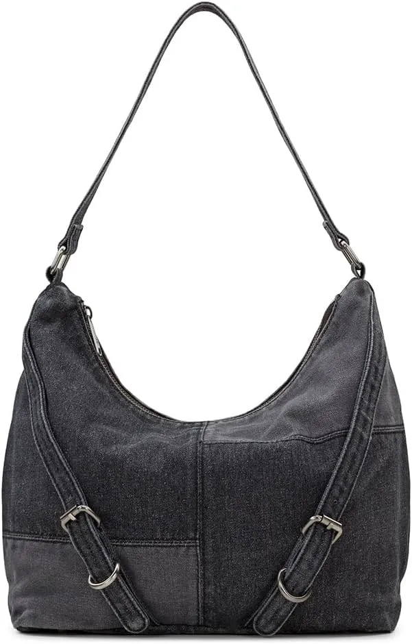 Elia Hobo Bag - Washed Denim Patchwork