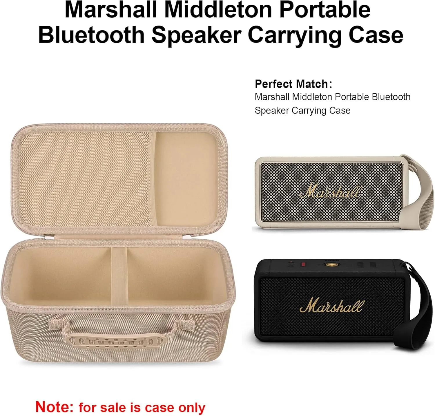 Elonbo Carrying Case ​for Marshall Middleton Portable Bluetooth Speaker, Wireless Speaker Travel Protective Bag Storage Cover, Extra Mesh Pocket Fits Charging Cable, Champagne Gold