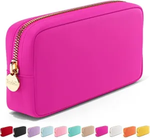 Embla Makeup Bag Travel Cosmetics Pouch and Toiletry Bag, Nylon Zipper Pouch Purse, Cute Make Up Organizer Storage Tote for Women Girls, Waterproof Travel Skincare Case, Small Makeup Bags, Fuchsia