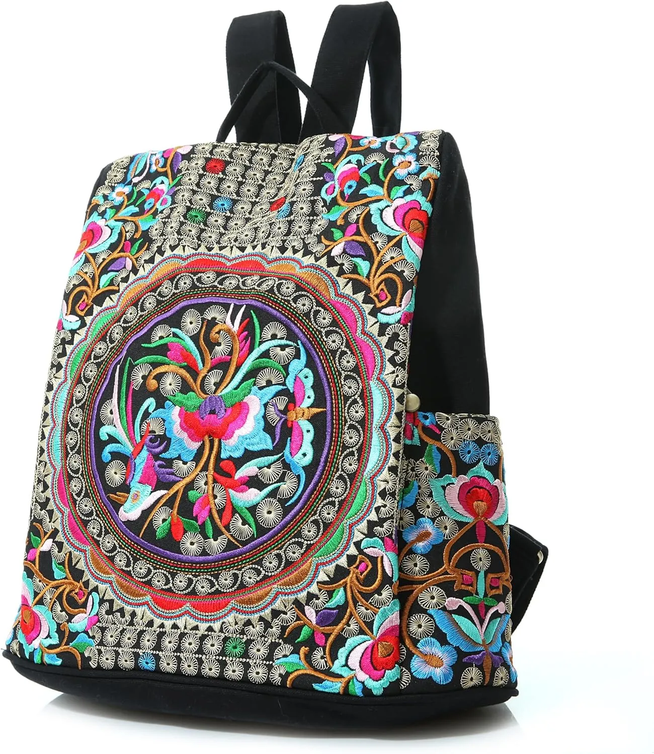 Embroidered Women Backpack Purse, Fashion Canvas Travel Anti-theft Rucksack Shoulder Bag (Flower Embroidery)